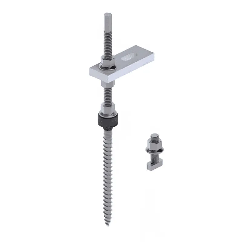 Solar hanger bolt with adapter plate for PV mounting rail installation