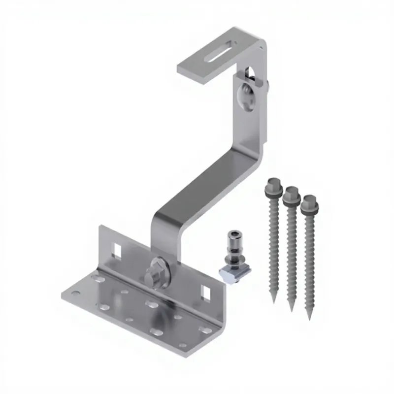 Adjustable solar roof hook with a slotted arm and rail height adjustment for a tile roof
