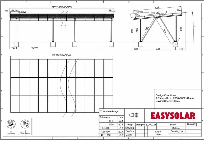 solar mounting kit bill of materials with rails clamps brackets bolts grounding parts quantities and labels