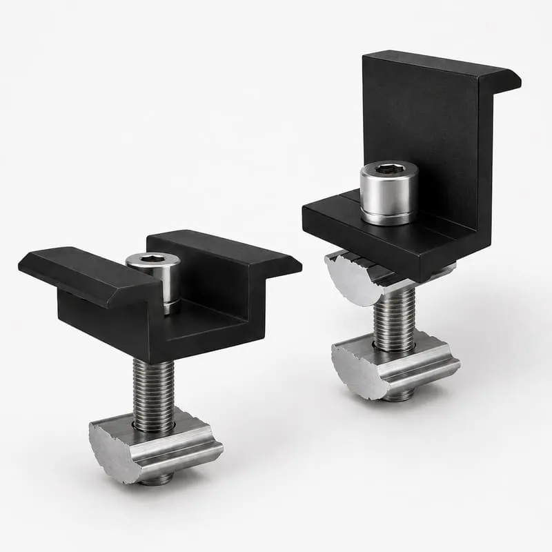 Black anodized solar panel mounting clamps for black-framed PV modules