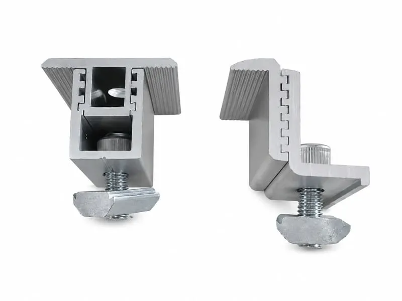 Aluminum solar panel mid clamps and end clamps with stainless steel bolts and rail channel nuts