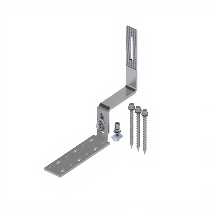 Custom solar roof hook showing the base plate, arm slots, holes and stainless steel finish