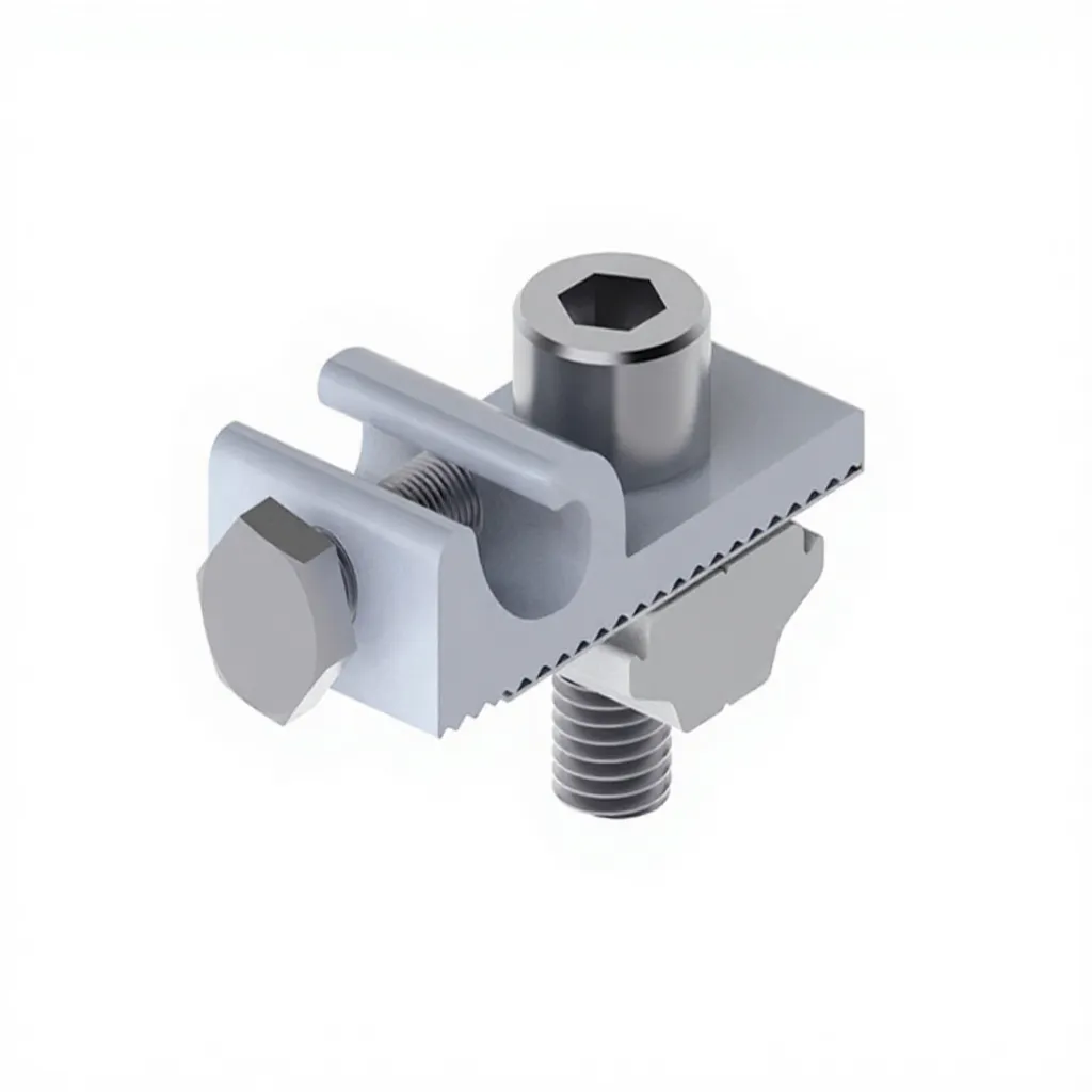 Solar grounding conductor clamp, lug, bolt, washer and cable connection hardware