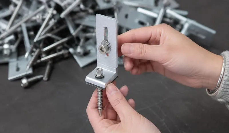 Stainless steel solar hanger bolts nuts washers EPDM seals and adapter plate assembly