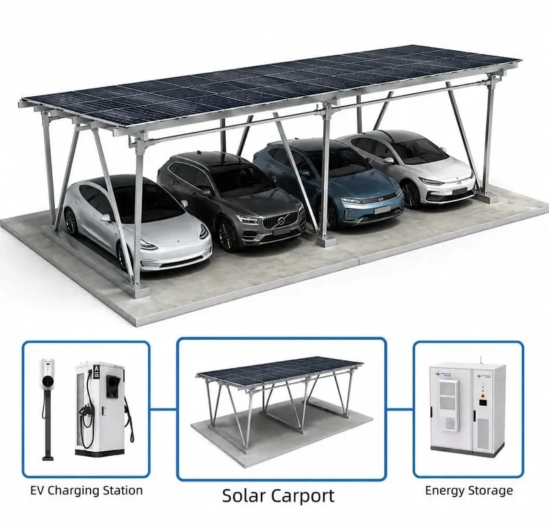 Commercial solar carport mounting system for a parking lot PV canopy project