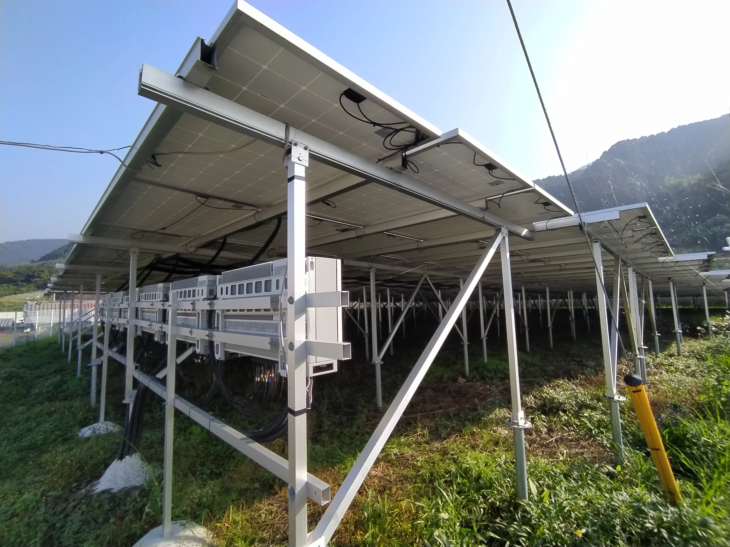 Fixed tilt ground mount solar racking system installed for an open-field PV project