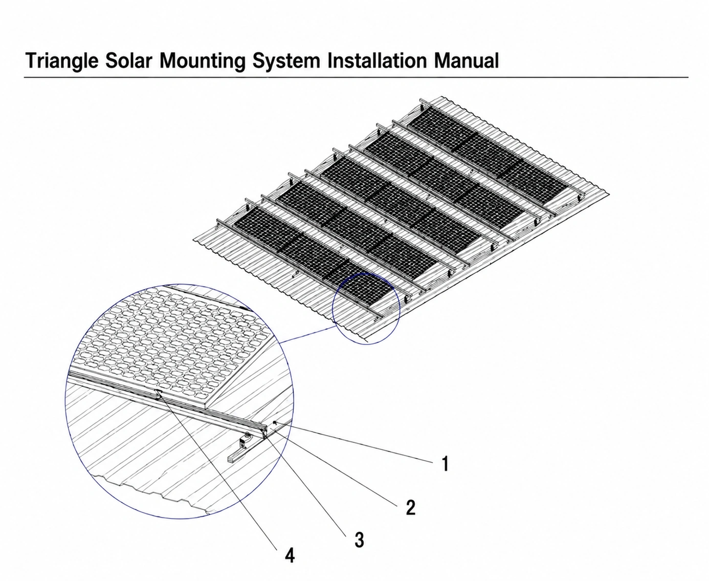 Solar mounting installation manual with component list and exploded assembly diagram