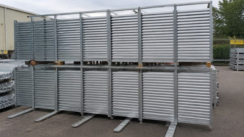 Export-ready solar carport components packed on pallets for project shipment