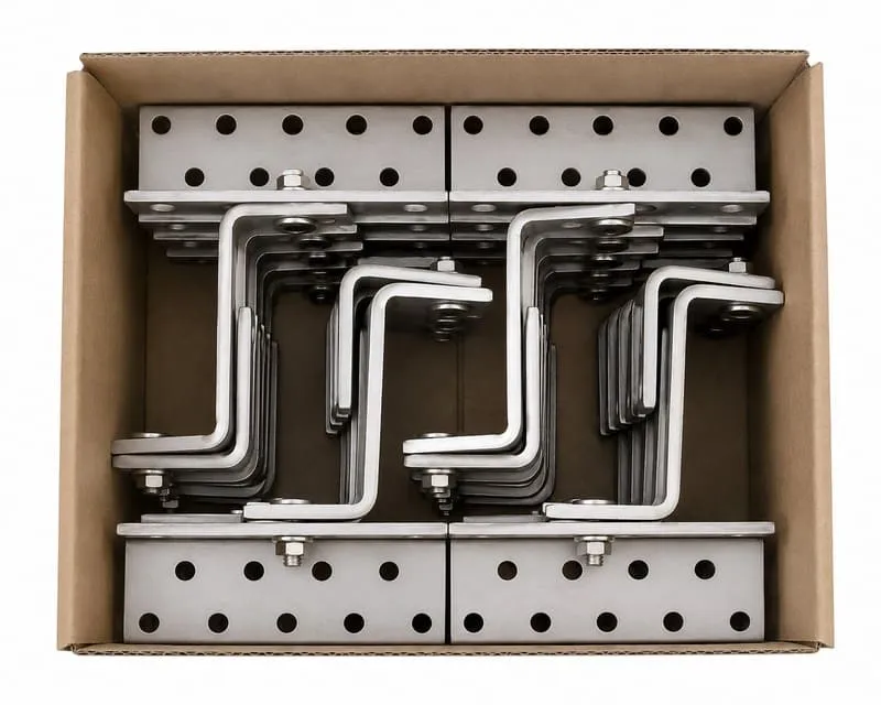 Export packaging for tile roof solar mounting systems and stainless steel solar roof hooks