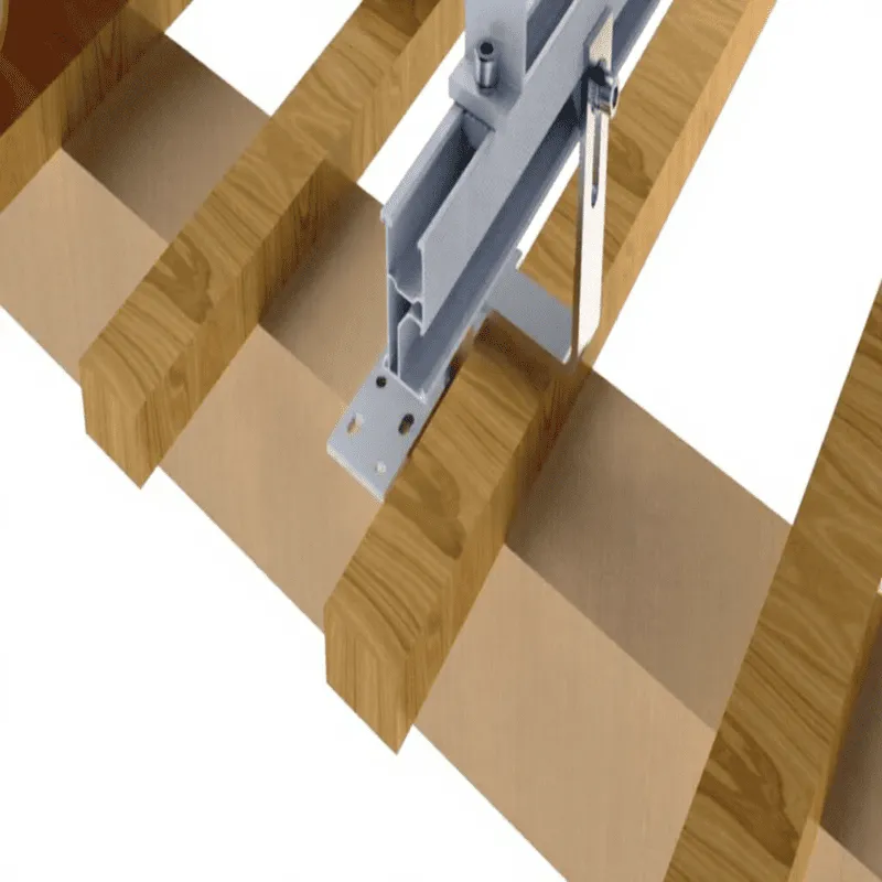 Solar roof hook base plate fixed to a roof rafter below the tile with structural screws