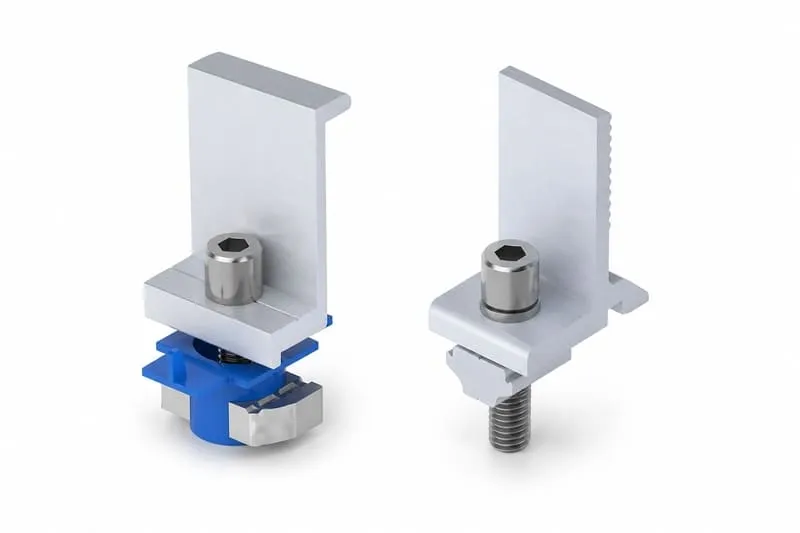Solar mounting rail fixing clamp with a bolt, channel nut and aluminum rail