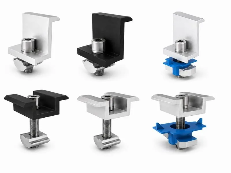 Solar panel mid clamps and end clamps for securing framed photovoltaic modules