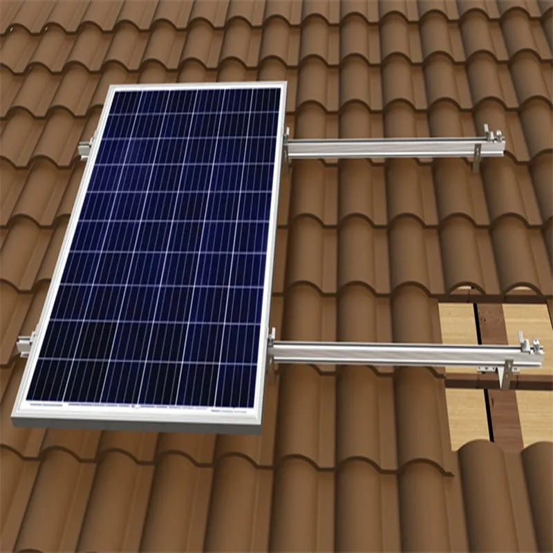 Solar panels mounted on a tile roof with adjustable roof hooks and centered aluminum rails