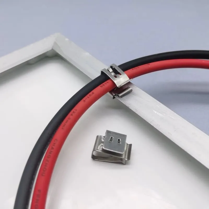 Stainless steel solar cable clips with formed sheet-metal wire channels and module-edge spring profiles