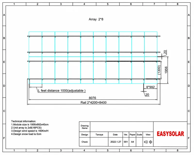 Indonesia 2 by 8 rooftop solar layout drawing