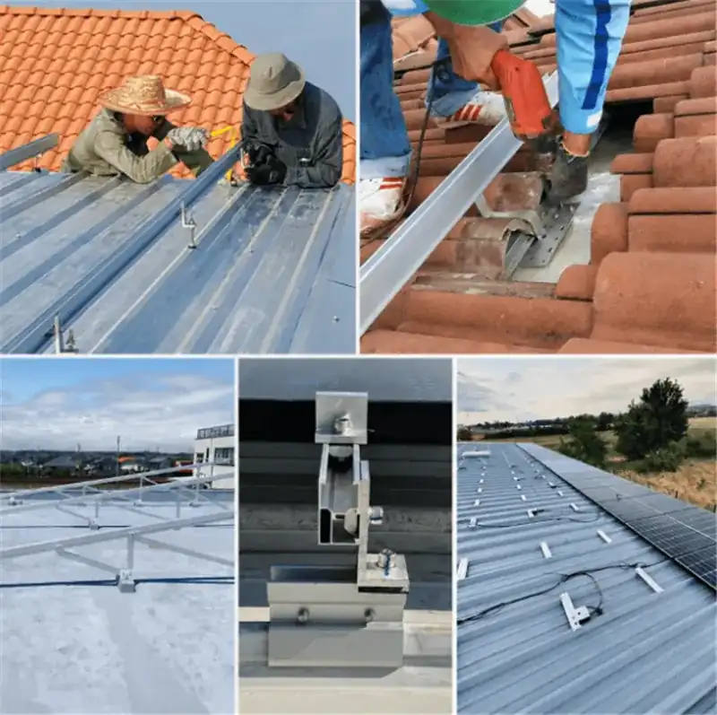 Flat, metal and tile roof PV attachment details